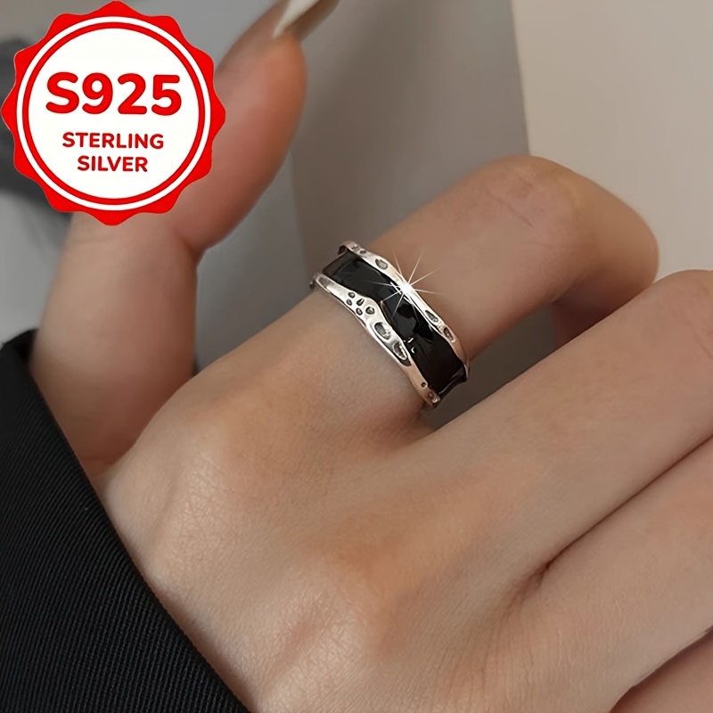 S925 Silver Irregular Texture Adjustable Open Ring — Stylish Gift